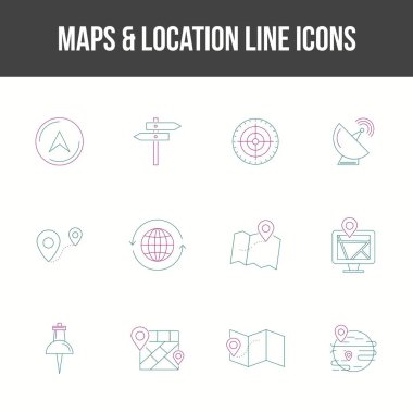 Eşsiz Harita & konum Satır simgesi seti