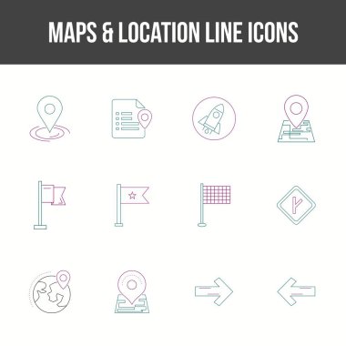 Eşsiz Harita & konum Satır simgesi seti