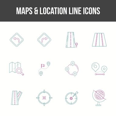 Eşsiz Harita & konum Satır simgesi seti