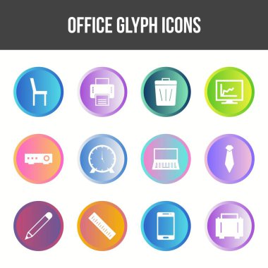 Eşsiz Ofis Glifi simgesi seti