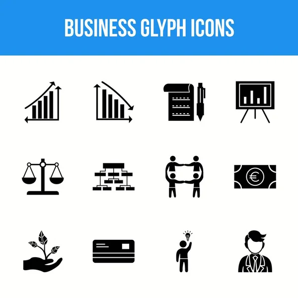 Unique Business Glyph Icon Set — Stock Vector