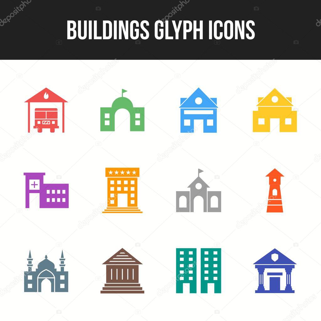 Unique Buildings Glyph icon set