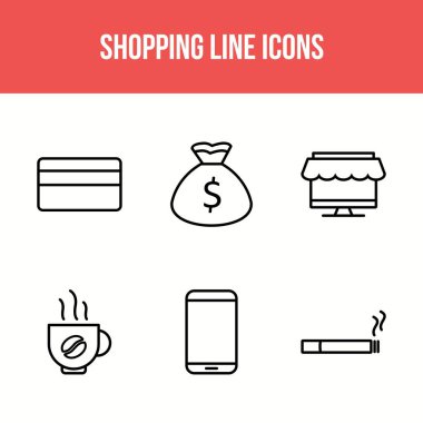 Altı eşsiz alışveriş çizgisi simgesinin simgesi