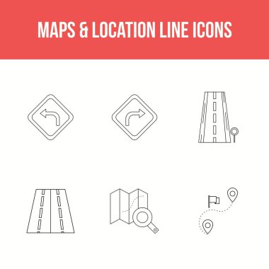 Güzel haritalar ve konum benzersiz satır simgesi seti