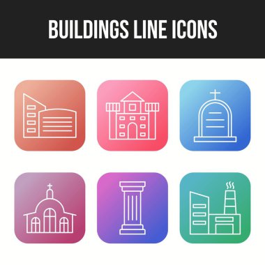 Ticari kullanım için güzel binalar vektör simgesi ayarlandı