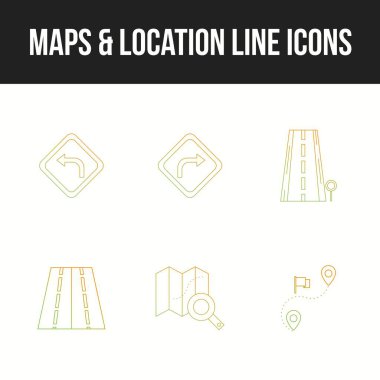 Güzel haritalar ve konum benzersiz satır simgesi seti