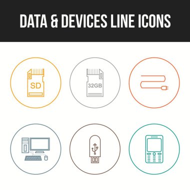 Eşsiz Veri ve aygıt vektör simgesi seti