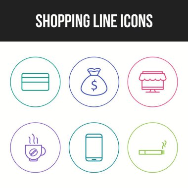 Altı eşsiz alışveriş çizgisi simgesinin simgesi