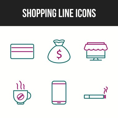 Altı eşsiz alışveriş çizgisi simgesinin simgesi