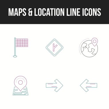 Güzel haritalar ve konum çizgisi simgeleri kümesi