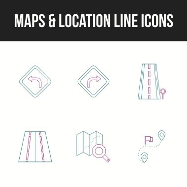 Güzel haritalar ve konum benzersiz satır simgesi seti