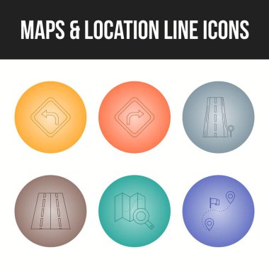 Güzel haritalar ve konum benzersiz satır simgesi seti