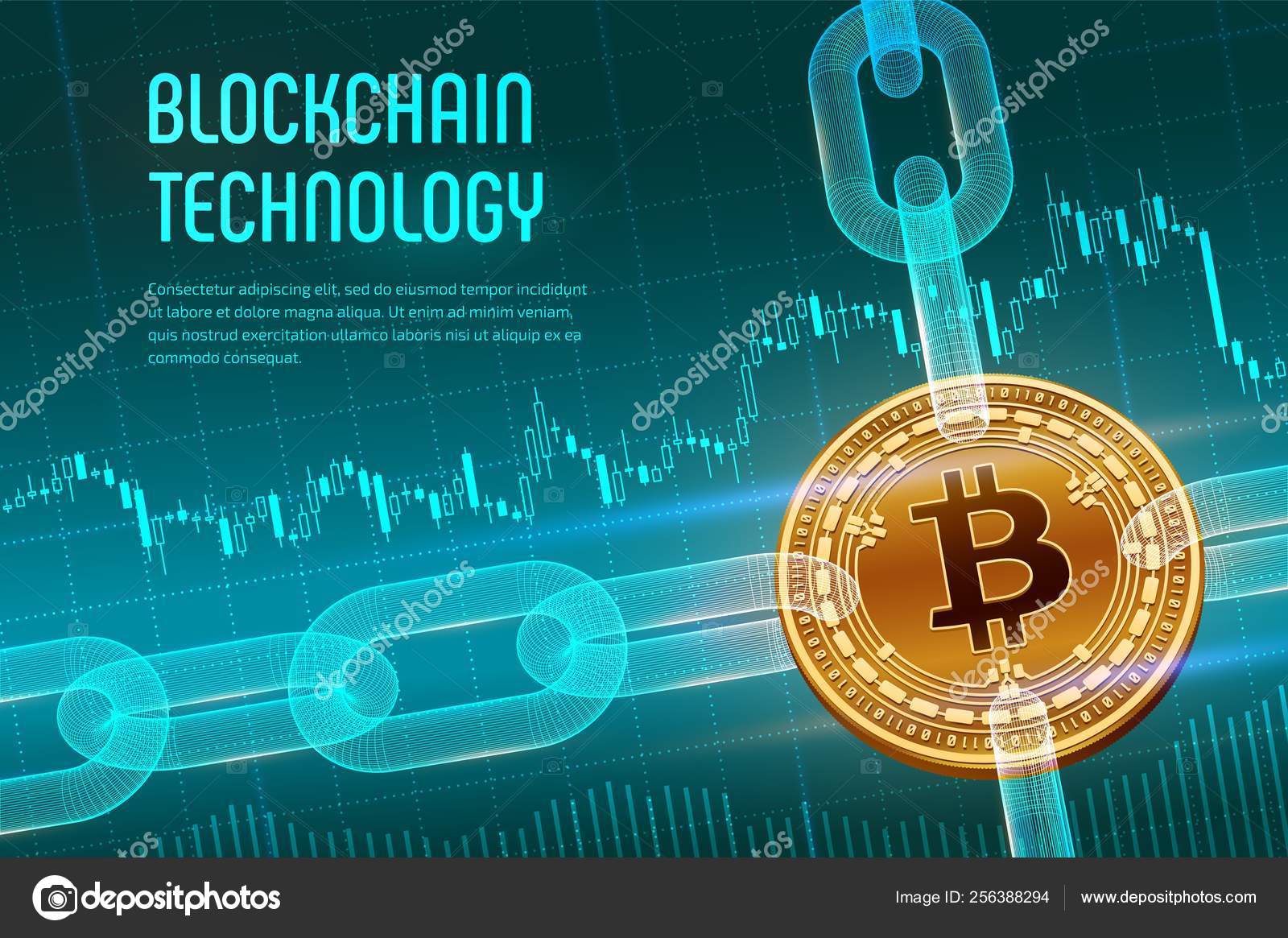 Crypto currency. Block chain. Bitcoin Cash. 3D isometric Physical golden Bitcoin  Cash with wireframe chain on blue financial background. Blockchain concept.  Editable template. Vector illustration. Stock Vector by ©IuriiMotov  256388294