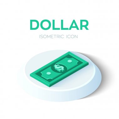 Dolar. 3D Isometric Dollar banknot simgesi. Mobil, Web, Dekor, Yazdırma Ürünleri ve Uygulama İçin Oluşturuldu. Web tasarımı, afiş ve sunum için mükemmel. Vektör İllüstrasyonu.