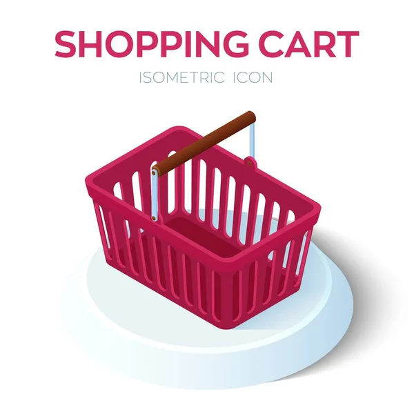 Ícone do carrinho. Ícone de carrinho de compras isométrico 3D. Criado para dispositivos móveis, Web, decoração, produtos de impressão, aplicativo. Perfeito para web design, banner e apresentação. Ilustração vetorial. — Vetor de Stock