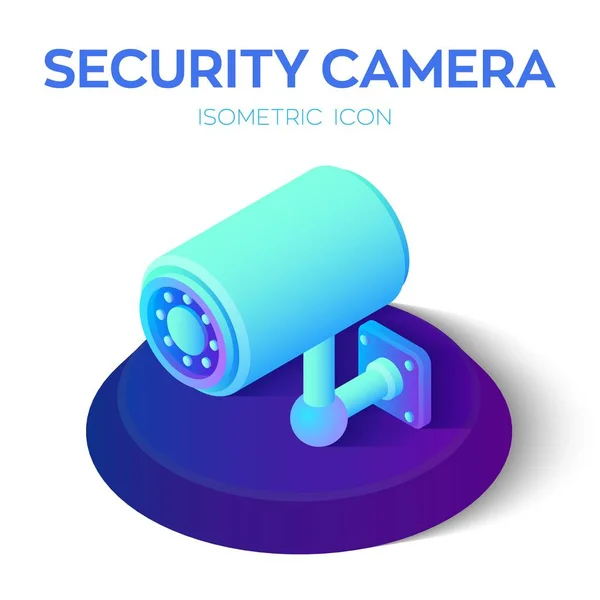 Isometrisch pictogram van de beveiligingscamera. 3D CCTV camera icoon. Security Surveillance CCTV camera horloge. Video bewaking. Beveiligingsapparatuur en bewaker. Vector llustration. — Stockvector