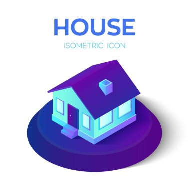 House. 3d isometrik ev simgesi. Gayrimenkul, kira, aile ve ev konsepti. Mobil, Web, Dekor, Uygulama için düzenlendi. Web tasarımı, afiş ve sunum için idealdir. Vektör İllüstrasyonu.