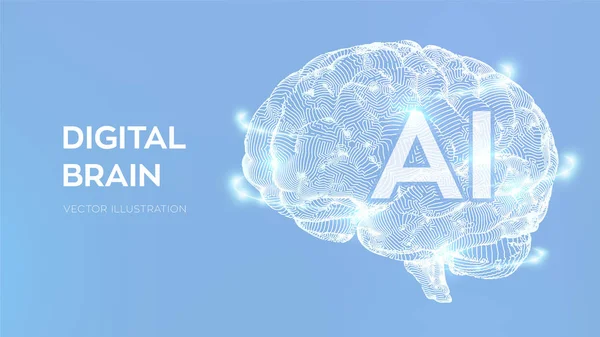 Mózgu. Cyfrowy mózg. koncepcja nauki i technologii 3D. Sieć neuronowa. IQ testing, sztuczna inteligencja wirtualna technologia emulacji nauki. Brainstorm myśleć pomysł. Ilustracja wektorowa. — Wektor stockowy