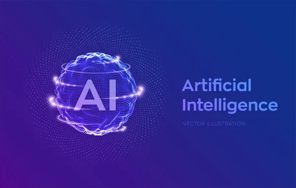 Ai. Sztuczna inteligencja logo. Sztuczna inteligencja i koncepcja uczenia maszynowego. Fala siatki kuli z kodem binarnym. Technologia innowacji Big Data. Sieci neuronowe. Ilustracja wektorowa. — Wektor stockowy