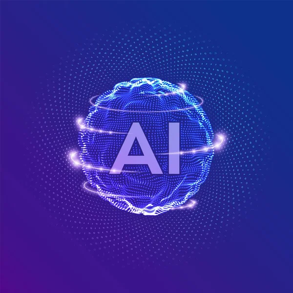 Ai. Kunstmatige intelligentie logo. Kunstmatige intelligentie en machine learning concept. Sphere grid Wave met binaire code. Big Data-innovatie technologie. Neurale netwerken. Vector illustratie. — Stockvector