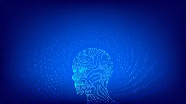 AI。人工知能の概念。AIデジタル脳。要約デジタル人間の顔。ロボットのデジタルコンピュータ解釈における人間の頭。ロボット工学の概念。ワイヤーフレームのヘッドコンセプト。ベクターイラスト. — ストックベクタ