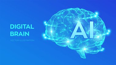 Beyin. Dijital beyin. 3d Bilim ve Teknoloji kavramı. Sinir ağı. Iq testi, yapay zeka sanal öykünme bilim teknolojisi. Beyin fırtınası fikir düşün. Vektör çizimi.