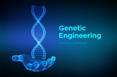 Dna dizisi elde. Tel kafes DNA molekülleri mesh yapı. DNA kodu editable şablon. Bilim ve Teknoloji kavramı. Vektör çizimi.