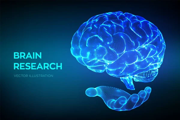 Mózgu. Ludzkie badania mózgu. koncepcja nauki i technologii 3D. Sieć neuronowa. IQ testing, sztuczna inteligencja wirtualna technologia emulacji nauki. Brainstorm myśleć pomysł. Ilustracja wektorowa. — Wektor stockowy