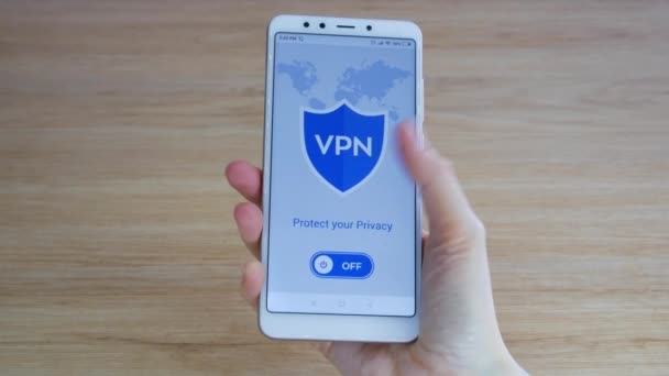 Vpn Red Privada Virtual Activando Vpn Teléfono Inteligente Cifrado Datos — Vídeos de Stock