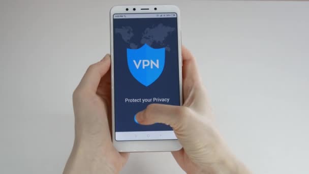 Vpn 仮想プライベートネットワーク スマートフォンの Vpn をオンにします データの暗号化 サイバーセキュリティとプライバシー 個人データの保護 プライバシー保護 — ストック動画
