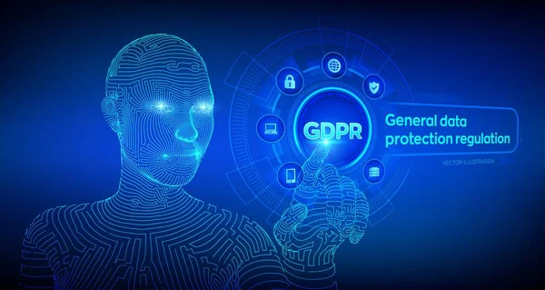 RGPD. Regulamento Geral de Proteção de Dados. Conceito de segurança cibernética e privacidade na tela virtual. Proteção de informações pessoais. Wireframed ciborgue mão tocando interface digital. Vector. EPS 10 . —  Vetores de Stock