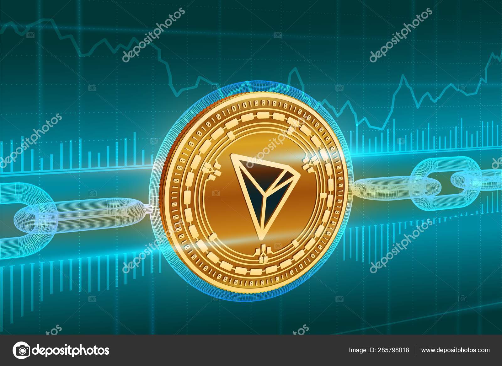 암호화 통화. 블록 체인. Tron. 와이어 프레임 체인 3D 아이소메트릭 물리적 골든 트론 동전. 블록 체인 개념. 편집 가능한 암호  화폐 템플릿. 스톡 벡터 일러스트레이션. 스톡 벡터 - ©IuriiMotov 285798018