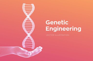 Dna dizisi elde. Tel kafes DNA molekülleri mesh yapı. DNA kodu editable şablon. Bilim ve Teknoloji kavramı. Vektör çizimi.