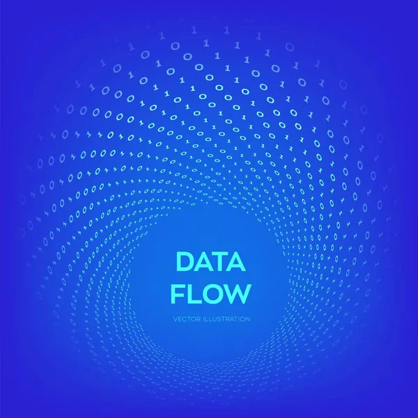Data Flow. Digital Code. Binary data flow. Big data. Virtual tunnel warp. Coding, programming or hacking concept. Computer science illustration with 1 and 0 symbols repetitions. Vector Illustration. — Stock Vector