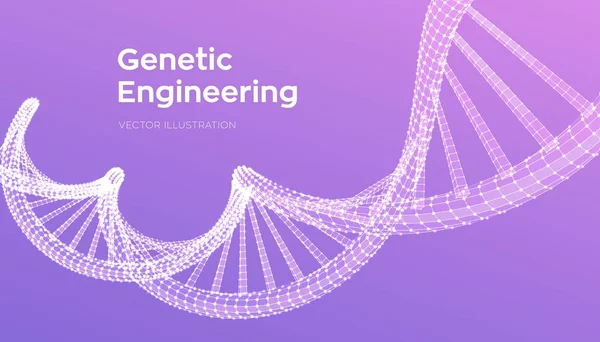 Dna 서 열. 와이어 프레임 Dna 분자 구조 메쉬. Dna 코드 편집 가능한 템플릿입니다. 과학 및 기술 개념입니다. 벡터 일러스트. — 스톡 벡터