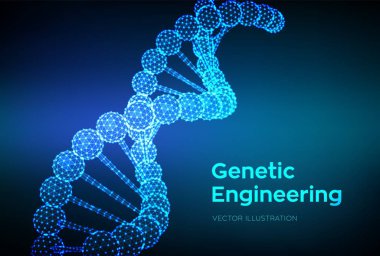 DNA dizisi. Tel kafes DNA molekülleri yapı mesh. DNA kodu düzenlenebilir şablonu. Bilim ve teknoloji konsepti. Vektör Illustration.
