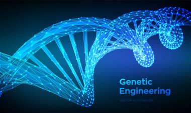 DNA dizisi. Soyut 3d poligonal tel kafes Dna molekülleri örgü yapısı. DNA kodu editable şablon. Bilim ve Teknoloji kavramı. 3d Düşük Poli Vektör illüstrasyon.