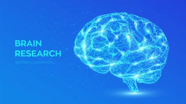 Beyin. Düşük poli soyut dijital insan beyni. Sinir ağı. Iq testi, yapay zeka sanal öykünme bilim teknoloji kavramı. Beyin fırtınası fikir düşün. 3d çokgen vektör illüstrasyon.