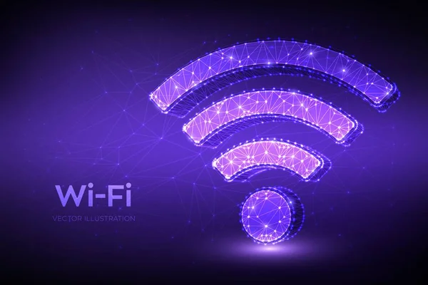 Wi-Fi 네트워크 아이콘입니다. 낮은 폴리 추상 WiFi 기호입니다. Wlan 액세스, 무선 핫스팟 신호 기호. 모바일 연결 영역입니다. 데이터 전송. 라우터 또는 모바일 전송. 3d 다각형 벡터 일러스트레이션. — 스톡 벡터