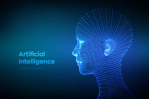 Al. Yapay zeka konsepti. Ai dijital beyin. Soyut dijital insan yüzü. Robot dijital bilgisayar yorumlamasında insan kafası. Robot konsepti. Kablo çerçeveli kafa konsepti. Vektör illüstrasyonu.