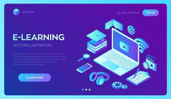 Learning Innovadora Educación Línea Aprendizaje Distancia Concepto Isométrico Seminario Web — Vector de stock