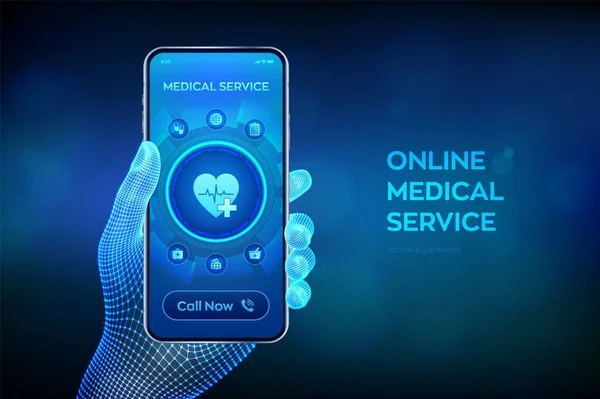 Онлайн Медицинские Услуги Консультации Поддержка Виртуальном Экране Доктор Связи Общение — стоковый вектор