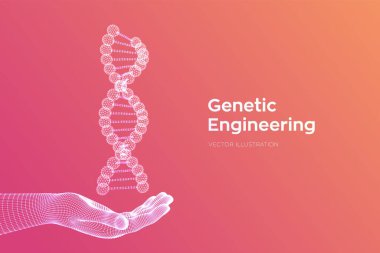 Dna dizisi elde. Tel kafes DNA molekülleri mesh yapı. DNA kodu editable şablon. Bilim ve Teknoloji kavramı. Vektör çizimi