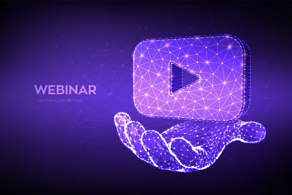 Webinar 추상적으로 Low Polygonian Webinar Video Icon 인터넷 세미나 사이트 — 스톡 벡터