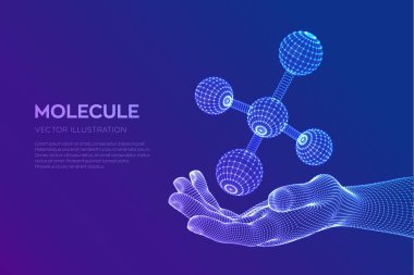 Molekül elimde. DNA, atom, nöronlar. Moleküller ve kimyasal formüller. Tıp, bilim, teknoloji, kimya, biyoloji vektörü illüstrasyonu için 3D Bilimsel arkaplan