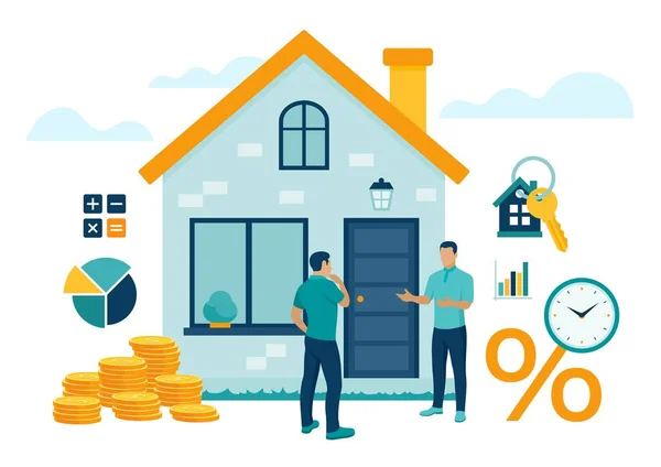 Hypotheek Concept Huislening Geld Investeren Onroerend Goed Investeringen Onroerend Goed — Stockvector