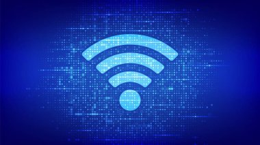 Wi-Fi ağ simgesi. Düşük polyester soyut Wi-Fi işareti. Wlan erişimi, kablosuz bağlantı sinyali sembolü. Mobil bağlantı bölgesi. Veri transferi. Yönlendirici ya da mobil iletim. 3B çokgen vektör çizimi