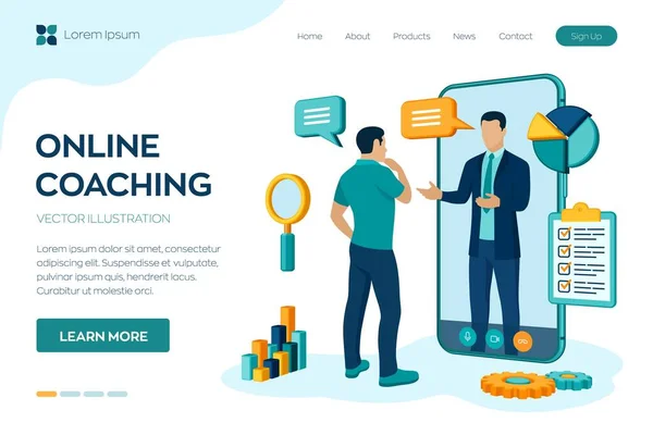 Coachning Och Mentorskap Videosamtal För Att Coacha Genom Programmet Smartphone — Stock vektor