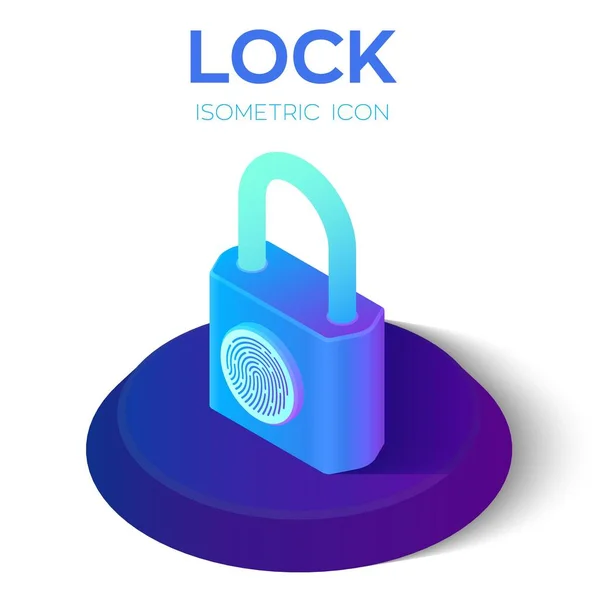 Blocca Icona Isometrica Isomric Lock Segno Con Impronta Digitale Creato — Vettoriale Stock