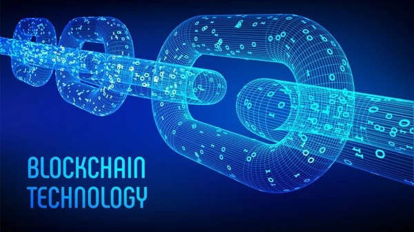 Blok zinciri. Şifreli para birimi. Blockchain konsepti. Dijital kodlu üç boyutlu kablo zinciri. Düzenlenebilir şifreleme şablonu. Stok vektör illüstrasyonu